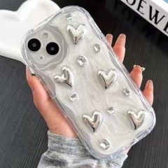 iPhone16 ケース スマホ ハート 銀 白 キラキラ かわいい