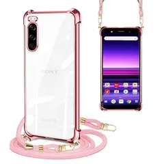 PAILAIMEN Xperia 5 ケース クリア ショルダー エクスペリア5 カバー 耐衝撃 Xperia SO-01M SOV41 901SO 対応ケース Xperia5 スマホケース サムスン 肩掛け 斜めかけ 縄掛けケース 韓国 透明 TPU 付 1