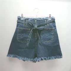 ◇ ◎ Heather ヘザー ジップアップ ダメージ加工 ストレッチ ステッチ デニムショートパンツ サイズM ブルー レディース E  【1308290061329】