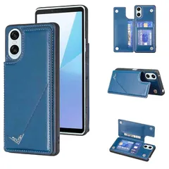 【Anrek】新型 SONY Xperia10 VI/SOG14 au/SO-52E docomo/XQ-ES44 SoftBank 用 背面 カードケース 手帳型 ランヤード付 背面カバー (ネイビーブルー) エクスペリア10vi スマホケース サイドマ 1