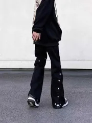 メンズ ファッション 服 男性用 オシャレ シンプル 大人 かっこいい 大きいサイズ ストリート 紳士服 ストリート アメリカン レトロ ブラック ブレスト ヒップ ホップ スリム ジーンズ 少し フレア クリーン フィットパンツ