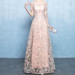 袖ありオフショル 総レースロングイブニングドレス?.?