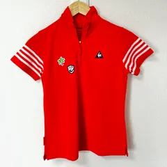 (^w^)b le coq sportif ルコックスポルティフ ハーフジップ 半袖ポロシャツ ポリエステル100% トップス ゴルフウェア カジュアル デイリー タウンユース レッド 赤 レディース サイズM