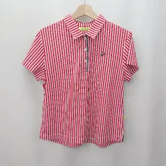 ◇ ⊂ VIVA HEART ビバハート ストライプ柄 半袖 ポロシャツ サイズ44 レッド ホワイト レディース E  【1506130016342】