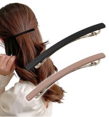 [Herbeluemily] バレッタ ヘアバレッタ ヘアクリップ 髪留め ヘアピン マット 艶消し 細め 2本セット 細め 10.5cm D ブラック＋ベージュ [D ブラック＋ベージュ]