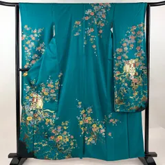 無地振袖 紋意匠 シンプル 青緑系 身丈162cm 撥水加工済み