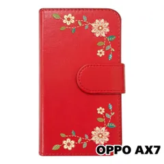 【新品未使用】 OPPO AX7 手帳型スマホ ケース 花柄 (カバー色レッド) エスニック ボヘミアン おしゃれ かわいい カード収納 PUレザー flip2-ax7-rd-20059のサムネイル