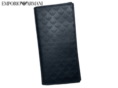エンポリオ アルマーニ 長財布 EMPORIO ARMANI YEM474 80001 NERO MINORCA ALL OVER GAイーグル ロゴ絵柄 ブラックレザー ロングウォレット 札入れ 長財布