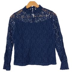 MOUSSY マウジー  レース シースルーカットソー sizeF/ネイビー