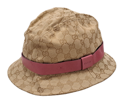 グッチ 帽子 GGキャンバス ハット レザー ＃L ベージュ×ピンク GG柄 メンズ レディース 男女兼用 GUCCI