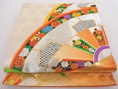 平和屋着物＊夏物　西陣　帯屋一条にしたに織物謹製　六通柄袋帯　唐織　舞衣　源氏車花文　金糸　証紙付き　正絹　逸品　DAAX8990cm 平和屋着物○極上 西陣 まいづる謹製 六通柄袋帯 唐織 高貴御印文様