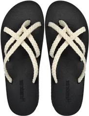 Hasstanza サンダル ロープ編みストラップ ブラック×ホワイト 23.5cm（EU37）アーチサポート、ストラッピーの編みこみのサンダル、ビーチ、プールサイド、休日のための屋外の柔らかい水サンダルの女性のためのビーチサンダル、HL201JP