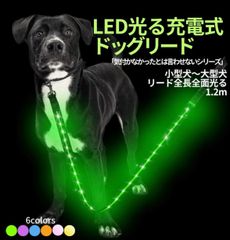 犬 リード 光る led ライト付き USB充電式 1.2m