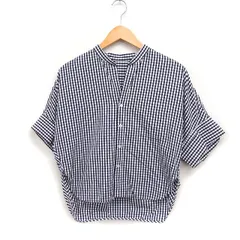 マカフィー MACPHEE トゥモローランド ギンガムチェック シャツ ブラウス 5分袖 ドルマン バンドカラー コットン 綿 36 ブラック 黒 ホワイト 白 /FT4