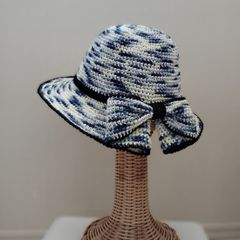 サマーハット：春夏用・バックリボン《ブルー系ミックス》ハンドメイド