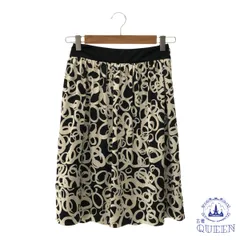 ☆美品☆ INED イネド スカート 膝丈 サイドチェック フリル レディース ブラック ゴールド 9 日本製 901-3989 送料無料 古着