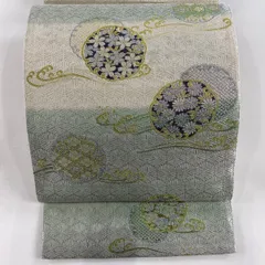 【美品】 袋帯 名品 桜 波頭 箔 唐織 クリーム 六通 正絹 【中古】