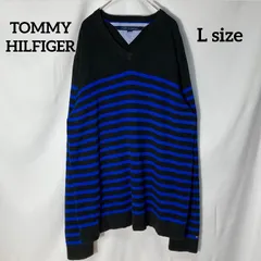 【TOMMY HILFIGER】ボーダーニット　Vネック オーバーサイズ　黒　青　US古着