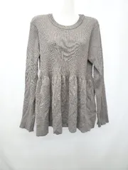 ◇ ⊇ Discoat ディスコート ペプラム 長袖 リブニット カットソー サイズF チャコールグレー系 レディース E  【1505290029292】