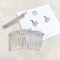 【3点】新品パール&シルバーヘアアクセサリーまとめ売りピアスパールピン結婚式