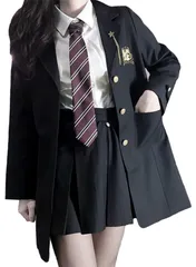 仮装 コスチューム スーツ JK制服 女子制服 セーラー服 コスプレ 学園祭 女子高校生 コート ジャケット スクール 文化祭 4点セット 長袖シャツ ネクタイ プリーツスカート 卒業式 学生服 ロング丈 ブレザー 黒 入学式 制服 女子高生 [QOOLY]