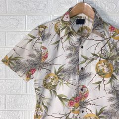 タケオキクチ　ホワイト　和柄　花柄　半袖シャツ