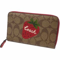 COACHコーチシグネチャーストロベリー苺柄ロングウォレット長財布