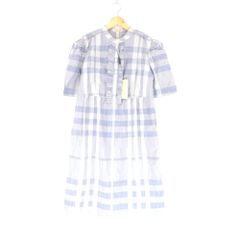美品 BURBERRY BRIT バーバリーブリット ノヴァチェック シャツワンピース 40 コットン100％ ひざ下丈 半袖 スカイブルー レディース AY6344A30 【中古】
