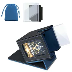 【特価商品】2つのカードスリーブ 1つのサイコロ袋付き 2つの仕切り 100枚のダブルスリーブカード収納可能 ポケモン 防水革製 遊戯王 ダブルカードディスプレイウィンドウ付き トレカ デュエルマスターズなど対応 カードケース デッキケース (黒と青) Dom