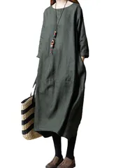 【人気】レディース 夏 長袖 薄い ワンピース ロングワンピース 着痩せ チュニック マキシ丈 トップス ゆったり 無地 [JINJUDUO] 秋 綿 体型カバー 大きいサイズ レディース服
