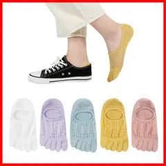 5本指靴下 脱げない 夏 夏 薄手 フットカバー 女性用 夏用 スポーツ レディース 指付きくつした レディース おしゃれ 五本指ソックス 浅履き 綿メッシュ 滑り止め くるぶし靴下 5足セット 5本指ソックス 22-25cm [Yazon]