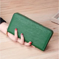本革ラウンドファスナー長財布（グリーン）ウォレットサイフカードケース024