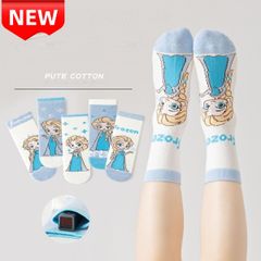 ✨新品✨子供靴下 キャラクター 5足セット 12-14cm 14-16cm 16-18cm フローズン プリンセス エルサ 女の子 可愛い ソックス ベビー キッズ 保育園 幼稚園 通園 通学 冬 プレゼント ギフト ピュアコットン 青 白 アナ雪