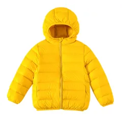 ☆ イエロー ☆ 150CM ☆ ダウンコート キッズ 秋冬 収納袋付き secoat220902 ダウンコート キッズ 長袖 収納袋付き 無地 フード付き 子供服 こども服 子ども服 シンプル 通園 通学 アウター 秋 冬 女の子 おしゃれ