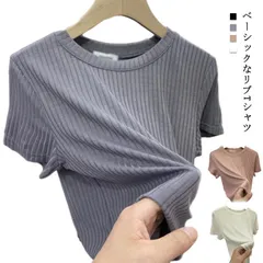 Tシャツ 半袖 レディース トップス ニット リブ編み 重ね着 接触冷感 ゆったり おしゃれ 可愛い シンプル 薄手 オフィス 通勤 通学 春夏新作  d7ut258