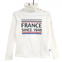 ルコック 長袖タートルネックシャツ 白×黒 英字プリント ネックボタン レディース M ゴルフウェア le coq sportif