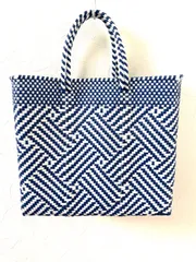 メキシコ製メルカドバッグS／ブルー×ホワイト