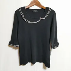 #wnc インゲボルグ INGEBORG ニット・セーター 五分袖 フリル L 黒 ベージュ系 美品 レディース [888031]