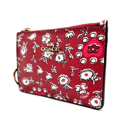 【美品】 COACH コーチ コインケース 花柄 総柄 レッド 赤色 ゴールド金具 キーホルダー レディース メンズ ユニセックス 男女兼用