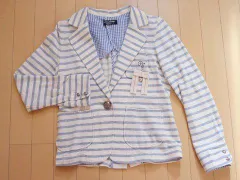 ポンポネットジュニア pom ponette junior アウトレット 子供服 女の子 M 150cm ジャケット カットソー 白 青 ボーダー リボン ブローチ付き 春 夏 ★3 アウター ガールズ 女児 キッズ ジュニア 【中古】 ユーズド