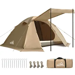 【在庫処分】テント 1-4人用 テント ファミリー 【最大肩幅が65cmの4人就寝】 4000mm耐水圧 広い前室 ソロキャンプテント コンパクト 大空間 撥水加工素材 開閉式ベンチ 二重層構造 4シーズン適用 wolfyok outdoors 簡単設営 軽量