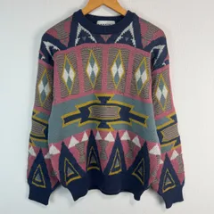 90s ニット セーター 総柄 幾何学模様 マルチカラー Lサイズ メンズ 古着 カジュアル　ストリート