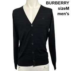 ◆ バーバリー BURBERRY トップス カーディガン 長袖 薄手 ボーダー柄 黒 羊毛 絹 カシミヤ 3 M メンズ S5V534
