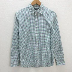 s■日本製■ユナイテッドアローズ/B&Y チェック柄 長袖シャツ【M】白 緑 紺/MENS/87【中古】