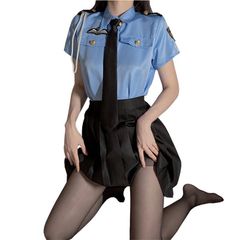 [Yi-gog] ポリス コスプレ セクシー 制服 3点セット トップス、プリーツスカート、ネクタイ コスチューム 衣装 大人 パーティー 仮装 ミニスカ 警察 婦警 婦人警官 制服 ミニスカート かわいい 可愛い ハロウィン レディース