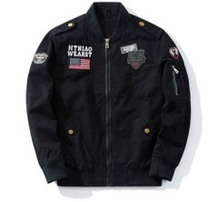 MA－1刺繍ミリタリージャケットブルゾンフライトジャケットミリタリージャケットワッペンフライトJKT　メンズ ファッションアウター  シルエットメンズアウターブルゾン（ブラック）