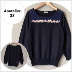 【美品♪】アナトリエ　花モチーフ切り替えニット