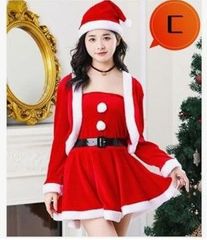 [COSSA] サンタ コスプレ レディース  可愛い セクシー セット ワンピース プレゼント 女性 サンタクロース 仮装 クリスマス コスプレ レッドC Mサイズ