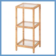 天然ラタンのガラスシェルフ（硝子板取り外し可能）スリム（W30×D30×H70cm）