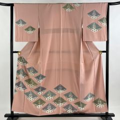 訪問着 身丈154.5cm 裄丈64cm M 袷 松 梅 金糸 金彩 ピンク 正絹 美品 秀品